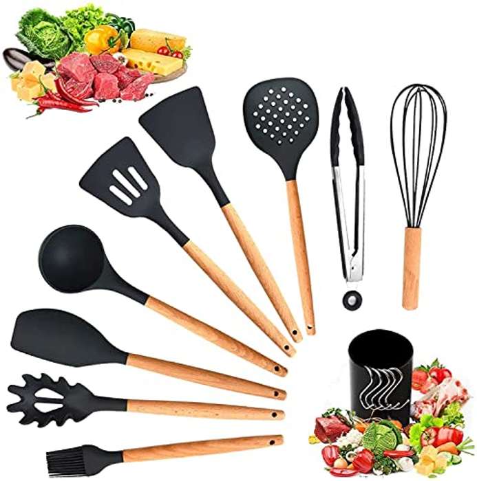 11 Utensilios de cocina de madera y silicona