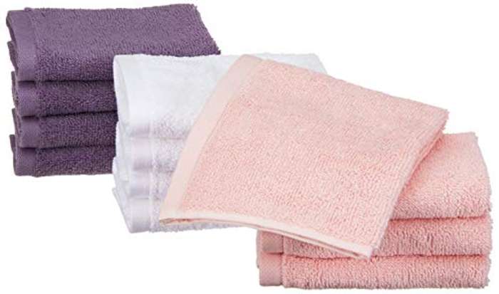12 Toallas de algodón Rosa, Lavanda, Blanco