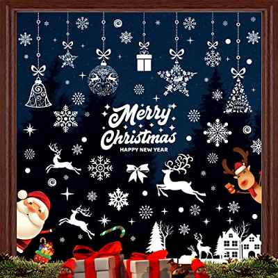 197 calcomanías de ventana de Navidad para ventana de Navidad, copos de nieve, renos, Papá Noel, reutilizables, calcomanías de PVC para decoración de invierno, 9 hojas