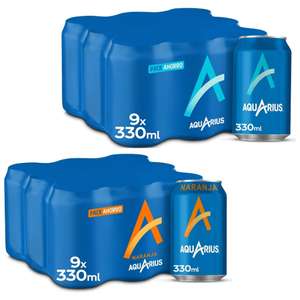 2 x Aquarius Naranja o Limón - Pack 9 latas 330 ml [Total 18 latas. Unidad 0'60€] Se pueden combinar