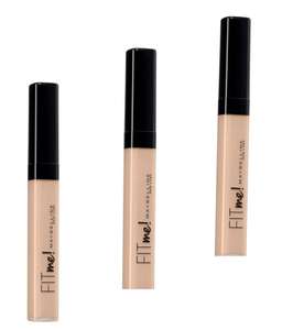 3 x Maybelline New York, Corrector de Ojeras e Imperfecciones Fit Me, Todo Tipo de Pieles, 08 Nude, [Unidad 2,20€]