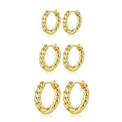 6 Pares de Pendientes de aro de 14K chapado en oro Huggie Pendientes de aro de plata esterlina Pequeño conjunto de aretes de circonio cúbico Diminuto Pendientes de cartílago para las Mujeres Hombres