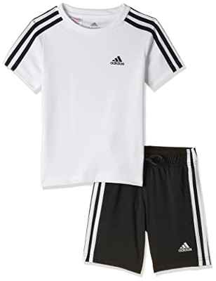 adidas B 3S T Set Tracksuit, Boy's, Top:White/Black Bottom:Black/White, 1314
