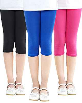 Adorel Leggings 3/4 Cortos Algodón Pantalón Niña Pack de 3 Azul & Rosa & Negro 6-7 Años (Tamaño del Fabricante: 120)