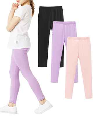 Adorel Leggings Algodón Pantalones para Niñas Paquete de 3 Violeta & Polvo Rosa & Negro 5-6 Años (Tamaño del Fabricante 120)