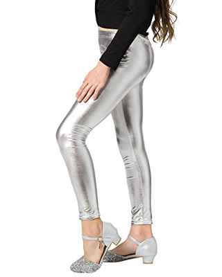 Adorel Leggins Brillantes para Niña Mallas Baile Pantalones Plateado 8-9 Años (Tamaño del Fabricante 140)