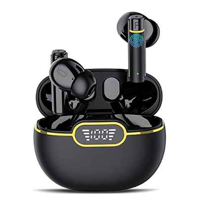Ajblg Auriculares Inalambricos,Auriculares Bluetooth 5.3 HiFi Estéreo,Cascos Inalámbricos con Control Táctil, Auriculares Inalambricos Deportivos con Micro,IPX7 Impermeable