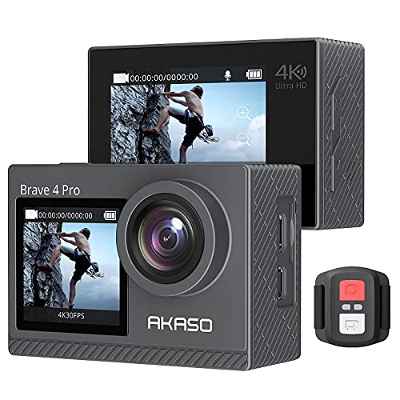 AKASO Cámara Deportiva 4k 20MP WiFi Camara Acuatica Sumergible 40M con Doble Pantalla Estabilizador EIS Control Remoto 5X Zoom 2 1350mAh Baterías Multi Accesorios Cámara de Acción (Brave 4 Pro)