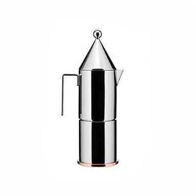 Alessi La conica 90002/6 Cafetera para Café Exprés de Diseño, Acero Inoxidable y Fondo en Cobre, Plateado, 3 Tazas