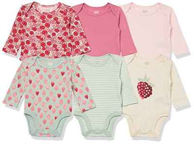 Amazon Essentials Bodies de Manga Larga Bebé Niña, Pack de 6, Rosa, Baya, 3 Meses