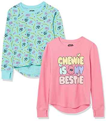 Amazon Essentials Disney | Marvel | Star Wars | Frozen Camisetas Térmicas de Manga Larga (Previamente Spotted Zebra) Niña, Pack de 2, Rosa/Verde, Star Wars/Amistad, 10 años