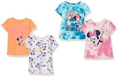 Amazon Essentials Disney | Marvel | Star Wars | Frozen | Princess Camisetas de Manga Corta (Previamente Spotted Zebra) Niña Niñas Grandes, Pack de 4, Minnie/Playa, 4 años