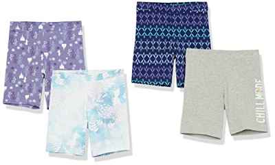 Amazon Essentials Disney | Marvel | Star Wars | Frozen | Princess Pantalón Corto de Ciclismo (Previamente Spotted Zebra) Niña, Pack de 4, Morado/Azul Marino/Gris, Teñido Anudado, 2 años