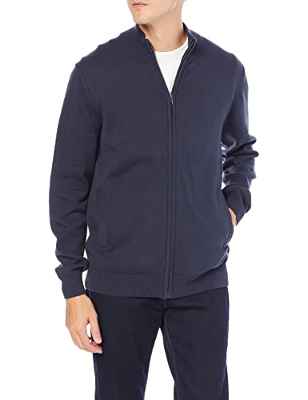 Amazon Essentials Jersey de Algodón con Cremallera Completa Hombre, Azul Marino, L