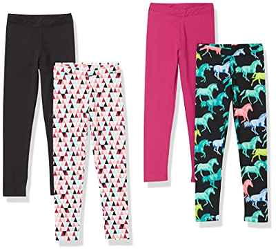 Amazon Essentials Leggings (Previamente Spotted Zebra) Niña, Pack de 4, Negro/Rosa/Gris, Caballos, 8 años
