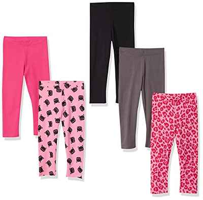 Amazon Essentials Leggings (Previamente Spotted Zebra) Niña, Pack de 5, Rosa, Gato, 4 años
