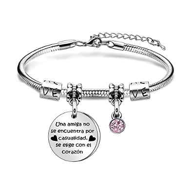 Angelra Amigas Pulseras Regalo de Amistad Pulsera Mujer"Una Amiga no se Encuentra por Casualidad, Se Elige con el Corazón"Colgante de Plata con Grabado para Navidad