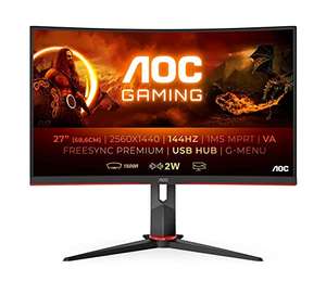 AOC Monitor CQ27G2U/BK- 27" Curved 1500R QHD, 144Hz, 1Ms, VA, FreeSync Premium, 2560x1440, 250cd/m, HDMI 2x2.0, Displayport 1x1.2
