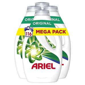 Ariel Detergente Lavadora Liquido 116 Lavados (4x29), Original, Jabon Limpieza Mejorada en Ciclos Mas Frios.