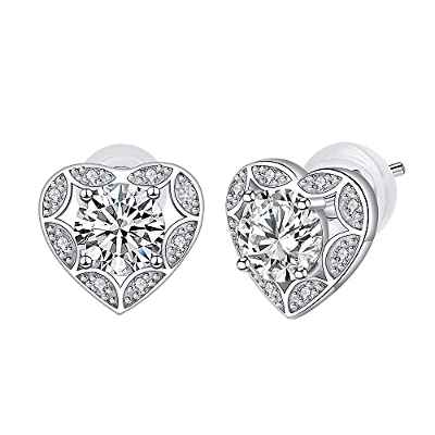 Arrebol Amor Corazón Pendientes Mujer Plata de Ley 925 con 3A Circonita Caja de regalo de San Valentín