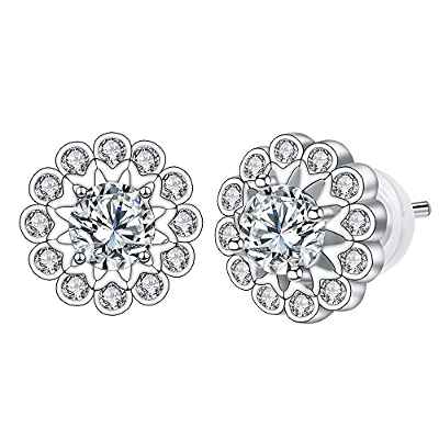 Arrebol Pendientes Flores Mujer Plata de Ley 925 Redondos con Circonita Cúbica Regalo para Mujeres Niñas