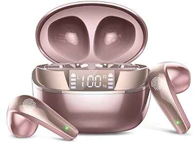 Auriculares Inalámbricos, 2023 Mini Auriculares Bluetooth 5.3 con HD Micrófono, Cascos Inalambricos Sonido Premium Inmersivo, LED Pantalla, 40H Control Táctil Wireless Earbuds, Oro Rosa