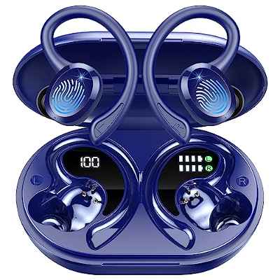 Auriculares Inalambricos Deportivos, Auriculares Inalámbricos Bluetooth 5.3, 48H Estéreo Cancelacion Ruido con Mic, IP7 Impermeable, Cascos Inalambricos, Carga Rápida, Tipo-C, Dual Pantalla LED[Azul]