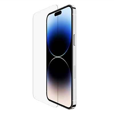 Belkin protector de pantalla UltraGlass para iPhone 14 Pro Max, cristal templado, tratado con un agente antimicrobiano, aplicación sin burbujas con la bandeja guía de instalación, grado 9H resistencia