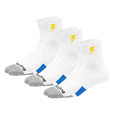 BLITZSOX Calcetines de Tenis Unisex con Rendimiento de (Alta) Tecnología, Max Acolchado, Absorbe la Humedad, Blanco (Cuarto) Calcetines Tenis para Hombres y Mujeres, Pack de 3 Pares (EU 43-46)