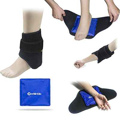 Bolsa de tobillo de gel - paquete frío y caliente con envoltura de neopreno ajustable, alivia el dolor de tobillo y pie, lesión del tendón de Aquiles, fascitis plantar y bursitis