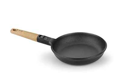 BRA MARKET - Sartén 22 cm, aluminio fundido, mango desmontable madera natural, antiadherente tricapa sin PFOA, apta para todo tipo de cocinas incluido inducción