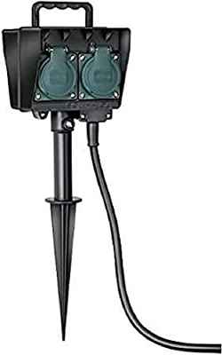 Brennenstuhl 1154450 - Toma de tierra con pincho para jardín (4 entradas, cable de 10 m tipo H07RN -F3G1,5)