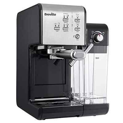 Breville Máquina de café y espresso PrimaLatte II | Bomba italiana con 19 bar | apta para café en polvo o monodosis | Espumador de leche automático integrado | Negro / rojo | VFC109X-01