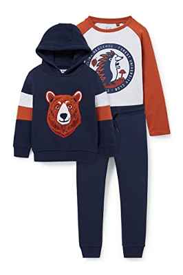 C&A Juego de estampado de algodón para niños, corte regular, color liso, azul oscuro, 134 cm