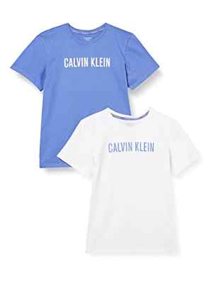 Calvin Klein 2PK Tees Camiseta de Pijama, Washedblue/Pvhwhite, 10-12 Años para Niños