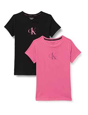 Calvin Klein 2PK Tees Pijama para niña, Pinkhydrangea/Pvhblack, 14-16 Años para Niñas