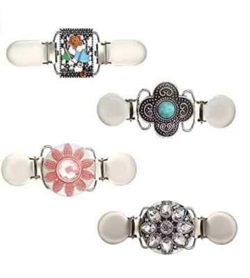 Cardigan Clip,RoadLoo 4 Piezas Broche Cierre Clip Chaqueta de Punto Clip Bufanda Cuatro Estilos Clip de Chal Suéter Flor Broches Hebillas Rebeca de Mujer Clip de Suéter para Blusa Cárdigan Vestidos