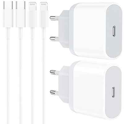 Cargador iPhone, 4-Pack 1M Cable y Rapido Enchufe para iPhone 14 13 12 11 Pro MAX Plus Mini SE XS XR X 8 7 6, AirPods, iPad, 20W USB C Rápida Carga 3FT Cabezal Pared Corriente Charger Adaptador