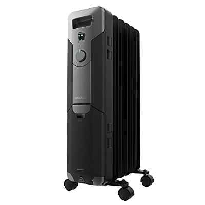 Cecotec Radiador Eléctrico de Aceite ReadyWarm 5000 Space Black. 5 Módulos, Bajo Consumo, 1000 W, 3 Niveles, Recogecables, Control Sencillo, Asa, Ruedas, Sistema de Seguridad, 12 m²