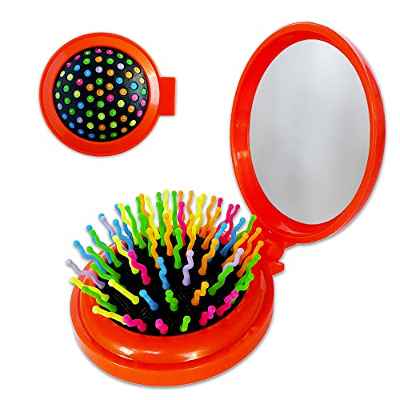 Cepillo Pelo Plegable Antitirones con Espejo, Perfecto para Desenredar Cualquier Tipo de Cabello. Peine Redondo Mini para Llevar en tu Bolso y Aplicar Maquillaje. Fácil de Utilizar en tu Viaje.