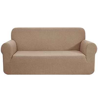 CHUN YI 1 Pieza Funda de Sofá Elástica para 4 Plazas, Protector Antideslizante Ajustable, Funda para Sofá de Tejido Jacquard de Poliéster y Spandex (4 Plazas, Camello)