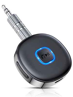 CIRYCASE Receptor Bluetooth 5.0 para Transmisión Música/Llamadas Manos Libres, Adaptador de Audio Bluetooth Coche Aux Cancelación Ruido para Estéreo/Altavoces, Conexión Dispositivo Dual, 16H de Uso