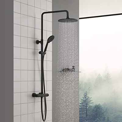 Columna Ducha, CECIPA Negra Columna de Ducha Termostatico con Grifo Sistema de Ducha Termostatico Negro Set Conjunto Ducha Altura Ajustable con Barra de Ducha y Alcachofa de la Ducha