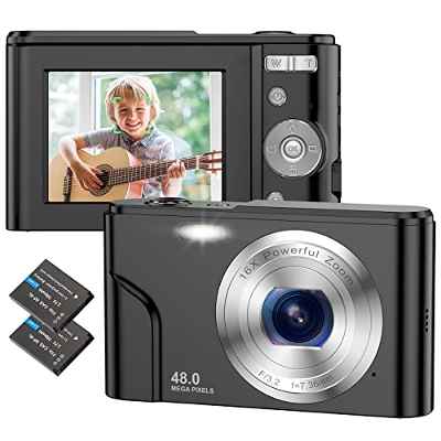 Compactas Cámaras Digitales, 1080P 48MP HD Camara Fotos 2,4 Pulgadas Recargable Cámara con Zoom 16X Camara Compacta para Principiantes,Niño,Adulto(Rosado)
