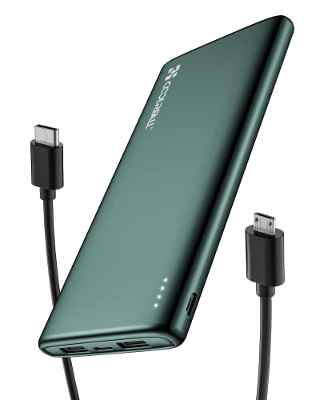 Coolreall Power Bank 10000mAh, Batería Externa, Batería Portátil de Carga Rápida, Salida de 2 Puertos USB, Entrada USB-C y Micro USB, Compatible con Xiaomi, Huawei, Samsung, iPad, iPhone, etc (Verde)