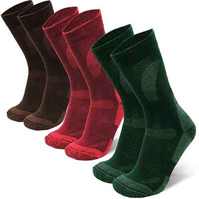 DANISH ENDURANCE Calcetines de lana merino para senderismo y caminar, 3 paquetes, para hombres, mujeres y niños, trekking (multicolor, marrón, rojo, verde, EU 43-47 // UK 9 – 12)