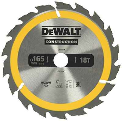 DeWalt DT1933-QZ-Hoja para Sierra Circular portátil para construcción 165x20mm 18D ATB +20º