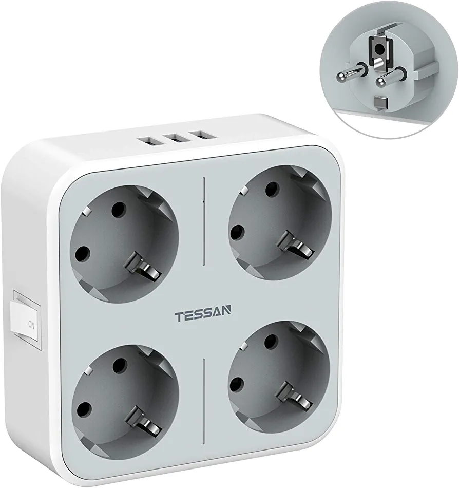 Enchufe de 4 Vías con 3 USB, Adaptador de Enchufe 7 en 1 