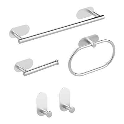 Eucomir Juego De Toallero De Baño, 5 Piezas Juego De Accesorios De Baño, Soporte para Toallas De Acero Inoxidable, Soporte De Papel Higiénico, Anillo De Anillo De Carbas, Gancho De Baño, Plata