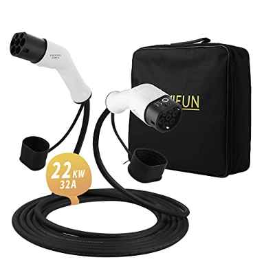 EVIEUN EV Cable de Carga para Vehículos Eléctricos PHEV e Híbridos | Tipo 2 a Tipo 2| 32A| 22KW |5 Metros |Cable Recarga Coche Eléctrico para Estación de Carga de Cargador EV